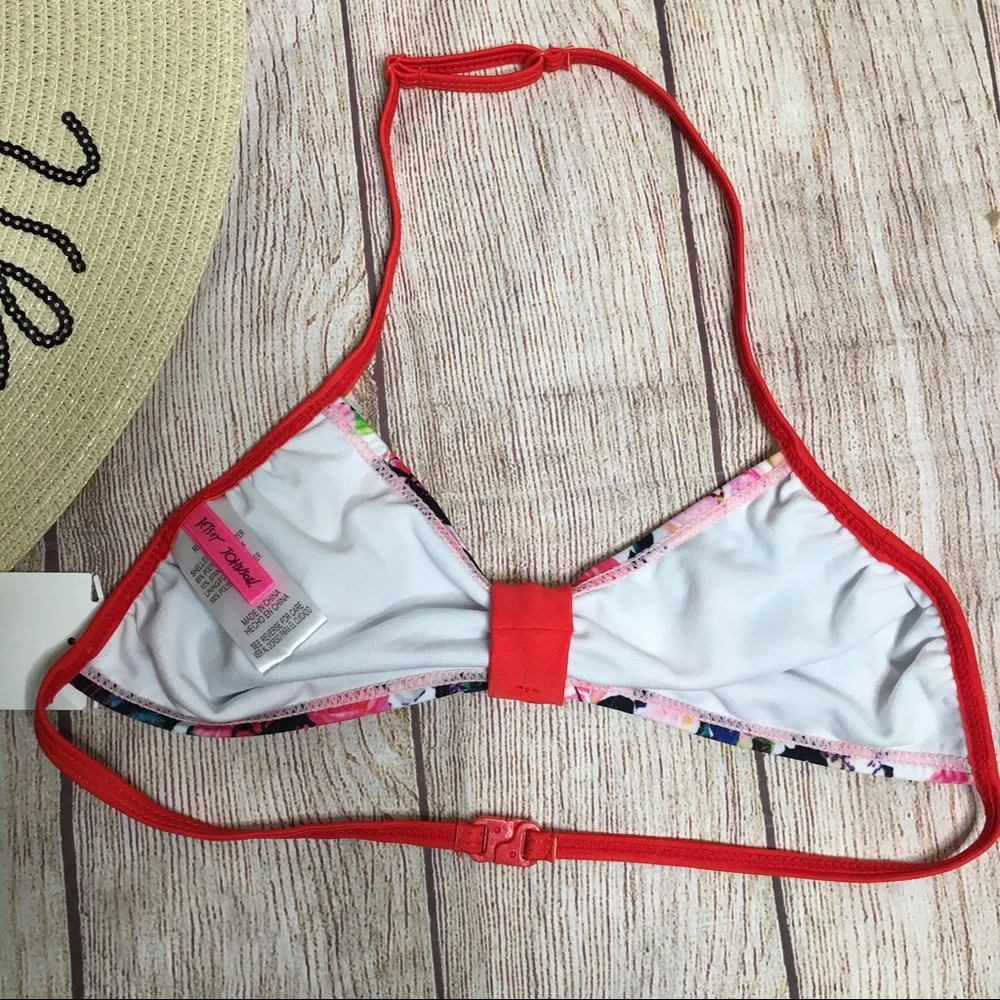 Betsey Johnson Girls Rose Print Bikini Top Size 14